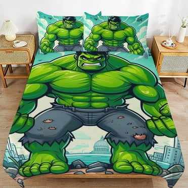 Hulk 3-Piece Bedding Set Super Hero Hulk King Bed Set with Bed Duvet Cover and Pillowcases Gifts for Girls Boys