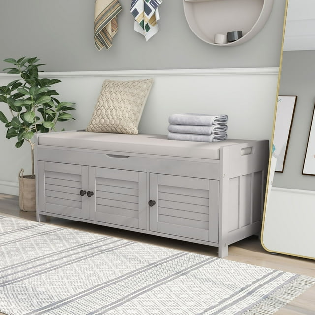 Gray Storage Chest, Storage Bench, KAMIDA Entryway Bench with Hidden