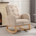 thumbnail image 3 of LUCKHAO   Accent Rocking Chair with High Back , Nursery Rocking Chair with Retractable Foot Rest,  Glider Rocking Chair with Solid Wood Legs ,Button Decors Mid Century Rocker Chair, 3 of 11