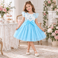 thumbnail image 4 of Lanbubble Girls Floral Tulle Dress Flutter Sleeve Tutu Princess Party Dress 3-7 Years, 4 of 9