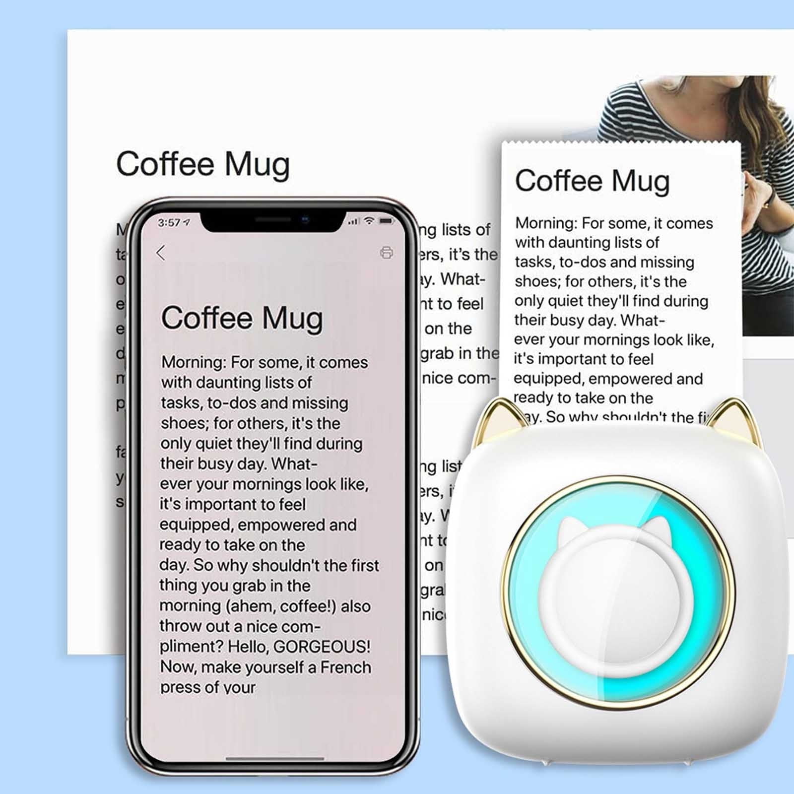 YUNAFFT Mini Printers,Wireless Bluetooth Pocket Thermal Printers,Sticker Printe-r,Portable Notes Picture Printers Study Home Office Receipt Paper Printers IOS&Android,thermal printe-r no ink printing