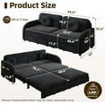thumbnail image 2 of 65.4'' Pull Out Couch Bed Queen Size, Chenille Sleeper Sofa Daybed, 3 in 1 Convertible Couches, Futon Sofa with 2 Pillows, Storage Pockets, USB, Loveseat for Small Spaces, Living Room, Black, 2 of 9