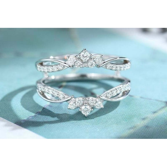 2.5Ct Natural Moissanite Diamond 14K White Gold Engagement Ring Enhancer Guard Wrap for Women