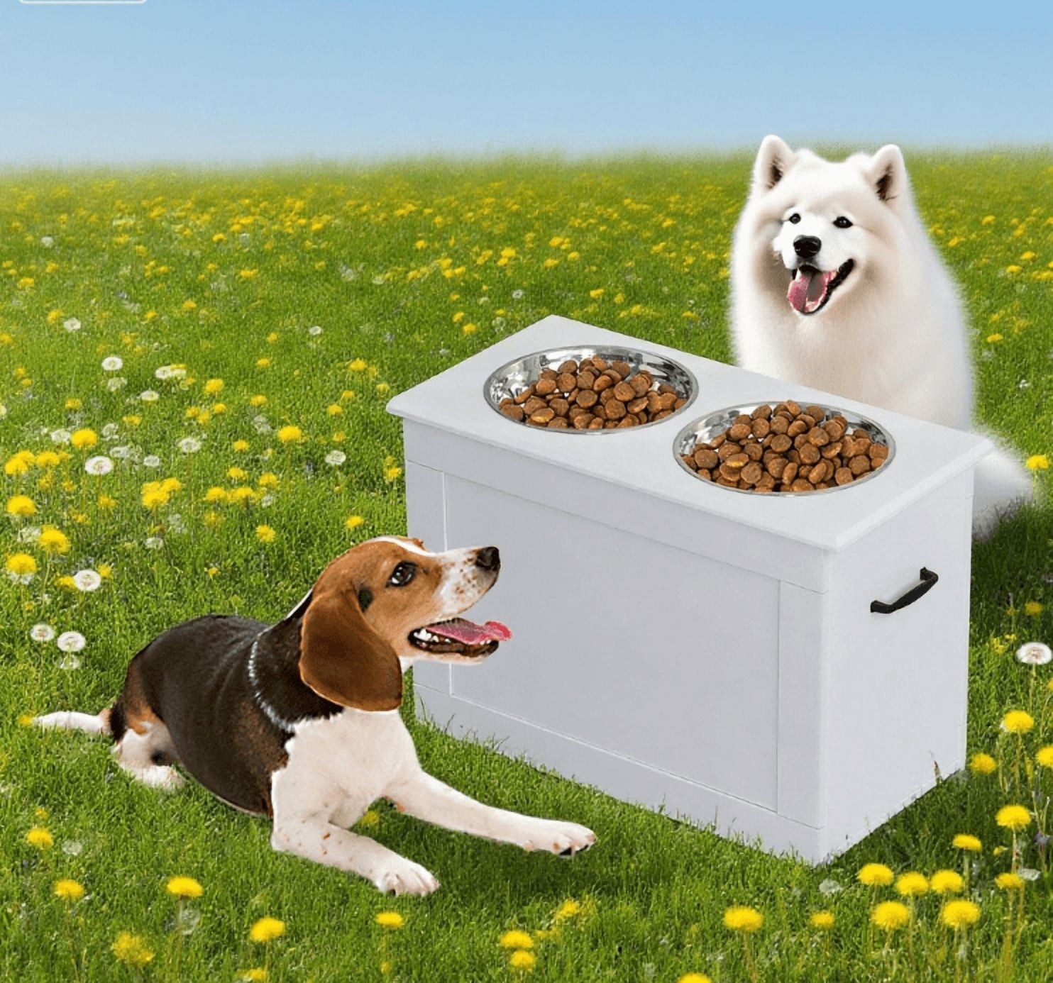 Orthopedic Dog Bed, Elevated Feeder Stand Stainless Steel Bowl Raised Pet Feeding Storage Station with Stainless Steel Bowls Base, White Dog Bed,Mdf Cat Bed, Pet Supplies Pet Beds & Furniture
