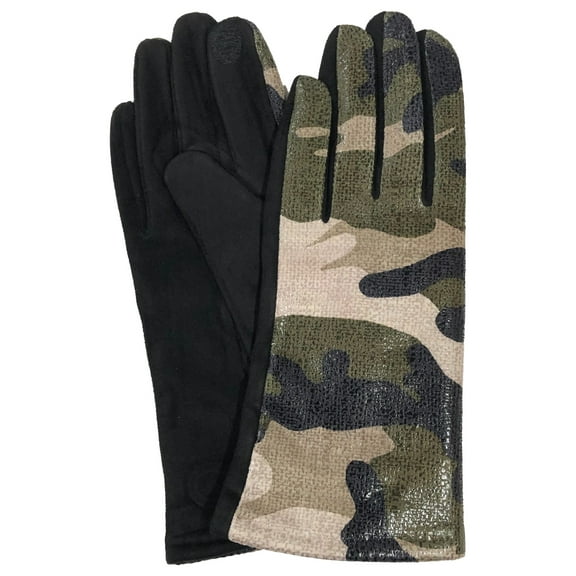 Womens Shimmery Green Camouflage Stretch Fit Texting & Tech Touchscreen Gloves