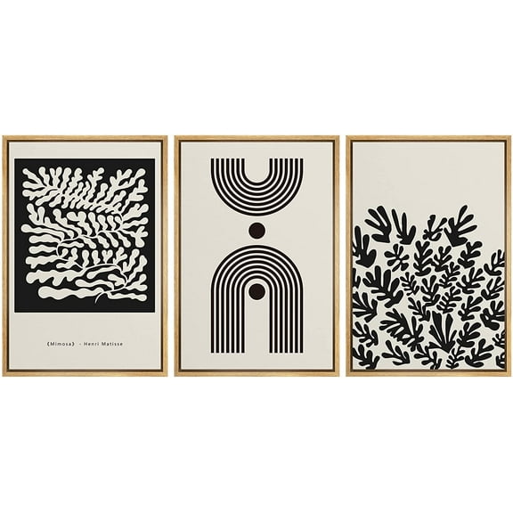 PixonSign Framed Canvas Print Wall Art Set Geometric Dark Figure Forest Plant Collage Abstract Shapes Illustrations Modern Art Boho Decorative for Living Room, Bedroom, Office - 16"x24"x3 NATURAL