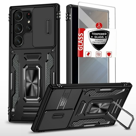 Ancove for Samsung Galaxy S23 Plus Armor Case with Screen Protector,Military Grade Ring Holder [Magnetic Car Holder Kickstand] Heavy Duty Shockproof Phone Case Cover for Galaxy S23 Plus,Black