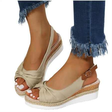 

SHENGXINY Women s Peep Toe Wedges Sandals Summer 2022 Non-slip Platform Gladiator Shoes Woman Flock Bowtie Sandalias De Mujer Plus Size