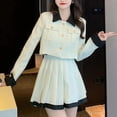 thumbnail image 3 of Perfume Women's Style French Contrast Coat+Pleated Short Skirt Two Piece Set, 3 of 4