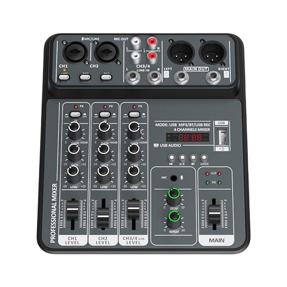 Portable 4 Channel Sound Mixer Built-in Headphone Output Port for Karaoke, Streaming, and Stage Performances