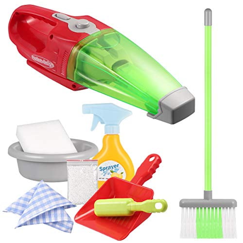 iBaseToy 9 Pcs Kids Cleaning Set Pretend Play Toy Cleaning Set Include Electric Vacuum Cleaner