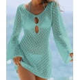 thumbnail image 4 of Women's Summer Swimsuit Cover Up Elegant Crochet Beach Dress with Keyhole Front Long Flare Sleeves Hollow Out Bikini Cover-Up Pullover Alsol Lamesa, 4 of 4