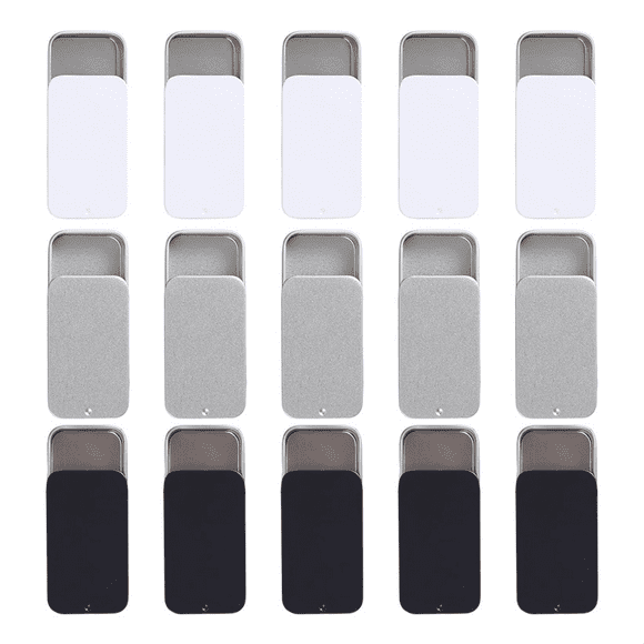 15 Recipientes de Lata con Tapa Deslizante, Mini Cajas de Lata de Metal, Cajas de Almacenamiento con Tapa para Artículos Pequeños (Negro, y Plateado)