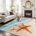 thumbnail image 3 of Summer Cyan Washable Living Room Rugs 5'x7', Teal Beach Scenery Seaside Starfish Coastal Low Pile Throw Large Area Rugs Non-Slip Sturdy Edge Binding Carpet for Dining Room Bedside Kitchen, 3 of 9