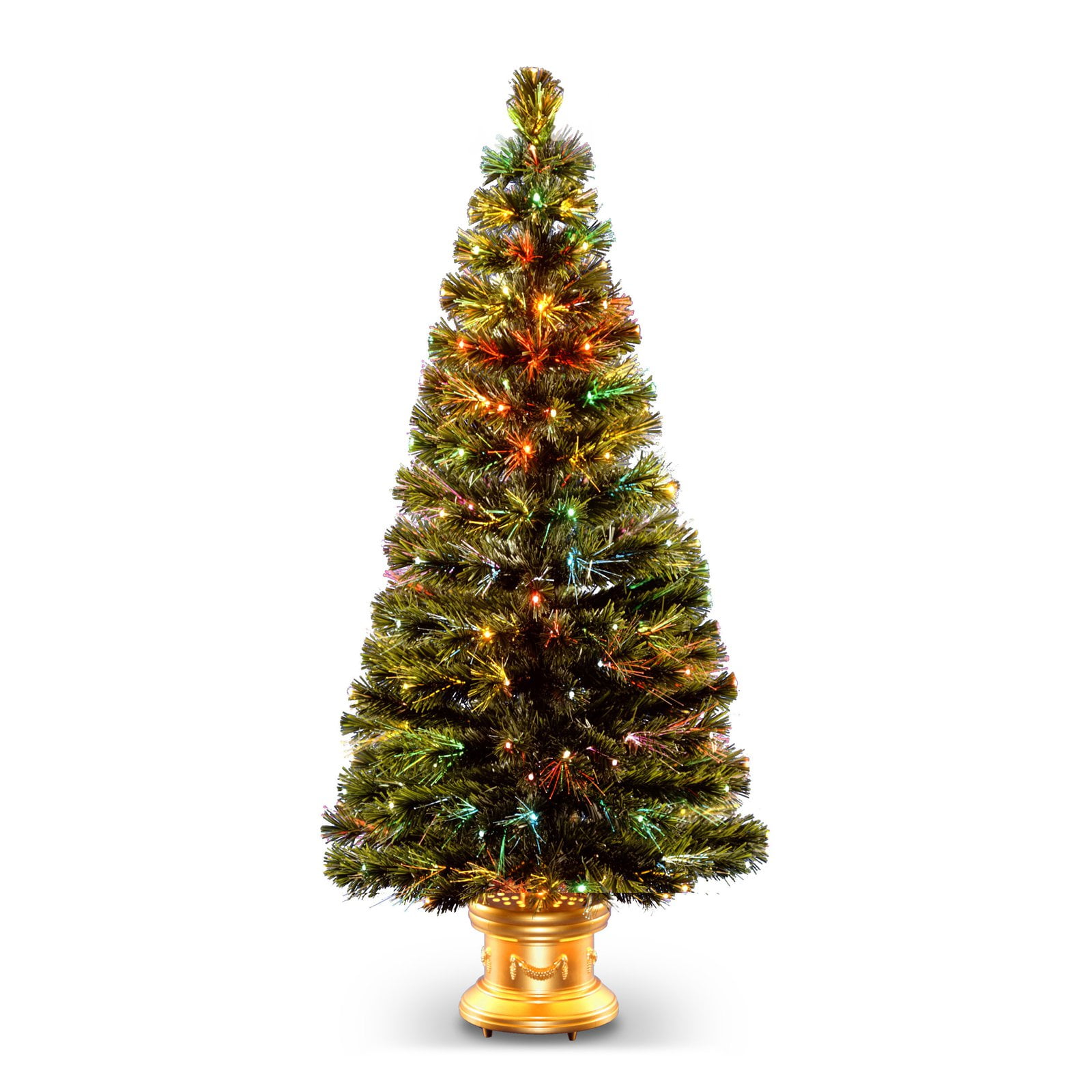 Pre-Lit Fiber Optical Firework LED Lights Luxury Golden Base Christmas Tree 