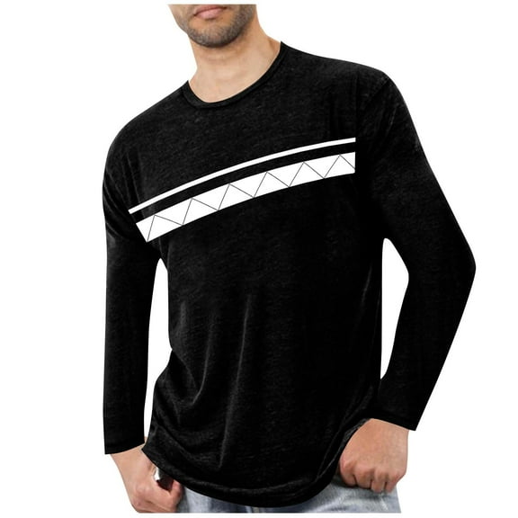 Xzbqbs Men's Long Sleeve Tee Shirts Color Block Pullover Casual Basic T-Shirts Striped Slim Fit Lightweight Shirts for Men