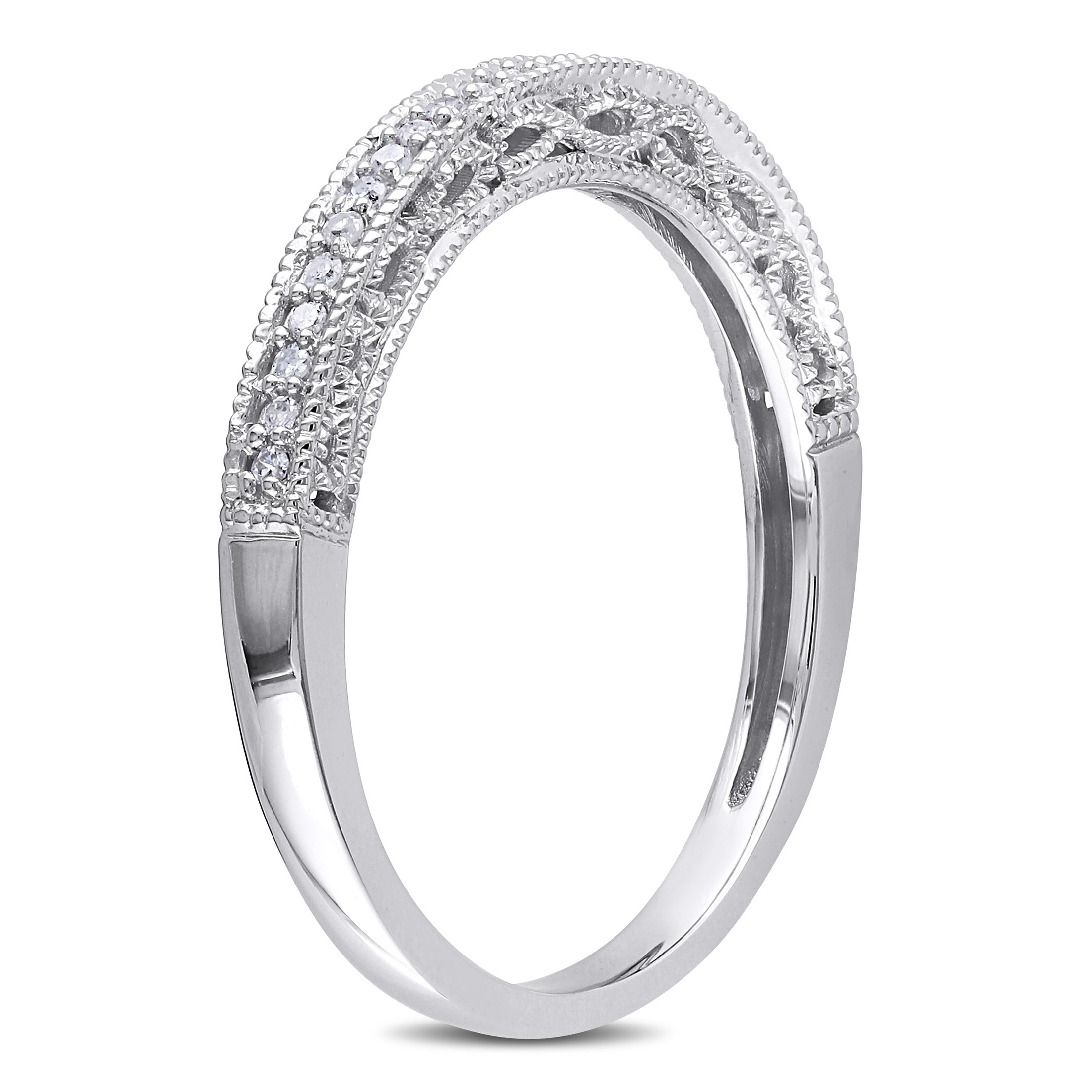 Everly Women's Bridal Engagement Anniversary 1/10 CT T.W. Round-Cut Diamond 10kt White Gold Semi-Eternity Ring with Milgrain Detail and Pave Setting (G-H, I2-I3) - image 4 of 9