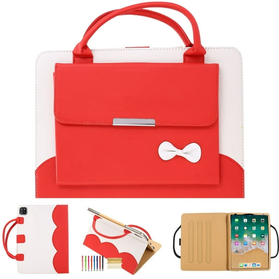 Dteck Case for iPad Air 11" 2024 / iPad Pro 11" 2022 2021 2020/ iPad Air 5/Air 4 10.9",Handbag Leather Protective Cover with Auto Wake/Sleep Stand Hand Strap Pocket for Girls Woman Kids,Red Bowknot