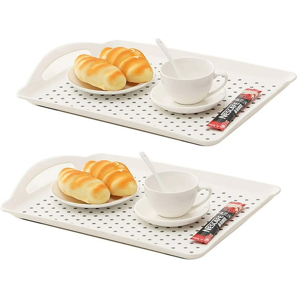 2Pcs Rectangle Anti-Slip Food Serving Tray with Handles, Non Skid Multipurpose Tray for Breakfast Food Drink Trays