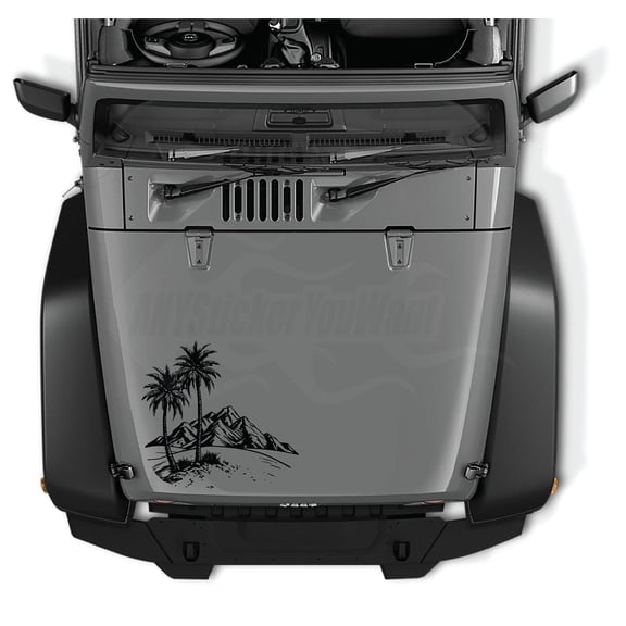 AnyStickerYouWant - Hawaiian Palm Tree Mountain View Theme Vinyl Decal Sticker 5, 22" Tall Waterproof Vinyl Hood Decal/Car Window Stickers - Fits on & Compatible with Jeep Wrangler & Jeep Gladiator
