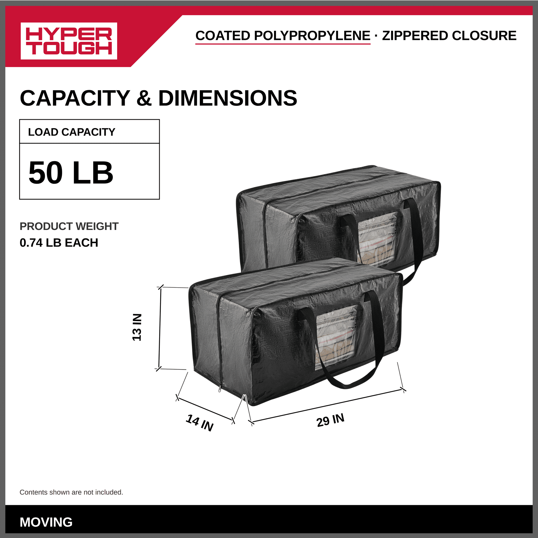 Hyper Tough Heavy-Duty Moving Bags with Clear Window and Backpack Carry, 2-Pack