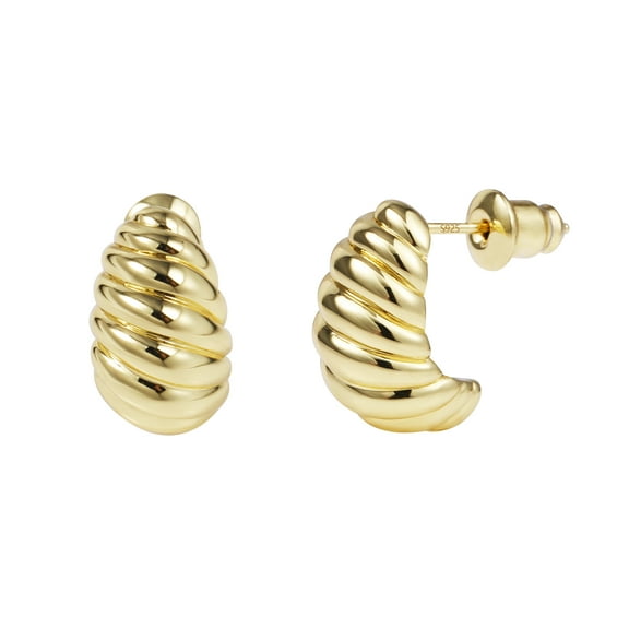 Alexcraft Twisited Gold Chunky Hoop Earrings for Women - 14K Gold Plated Lightweight C Shaped Hoops Huggie Fashion Jewelry Gift