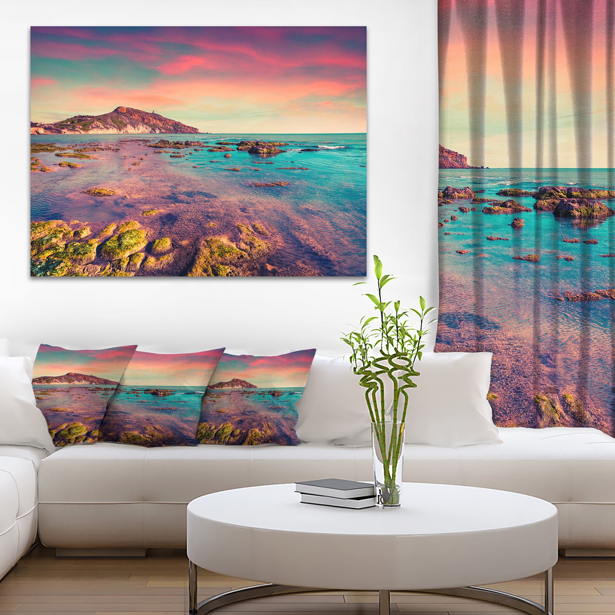 Designart 'Giallonardo Beach Colorful Sunset ' Seashore Photo Canvas Print