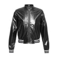 thumbnail image 6 of LiiYii Kids Girls Shiny Hip Hop Jazz Dance Jacket Coat Stand Collar Long Sleeve Zipper Outerwear Coat Black 8, 6 of 8