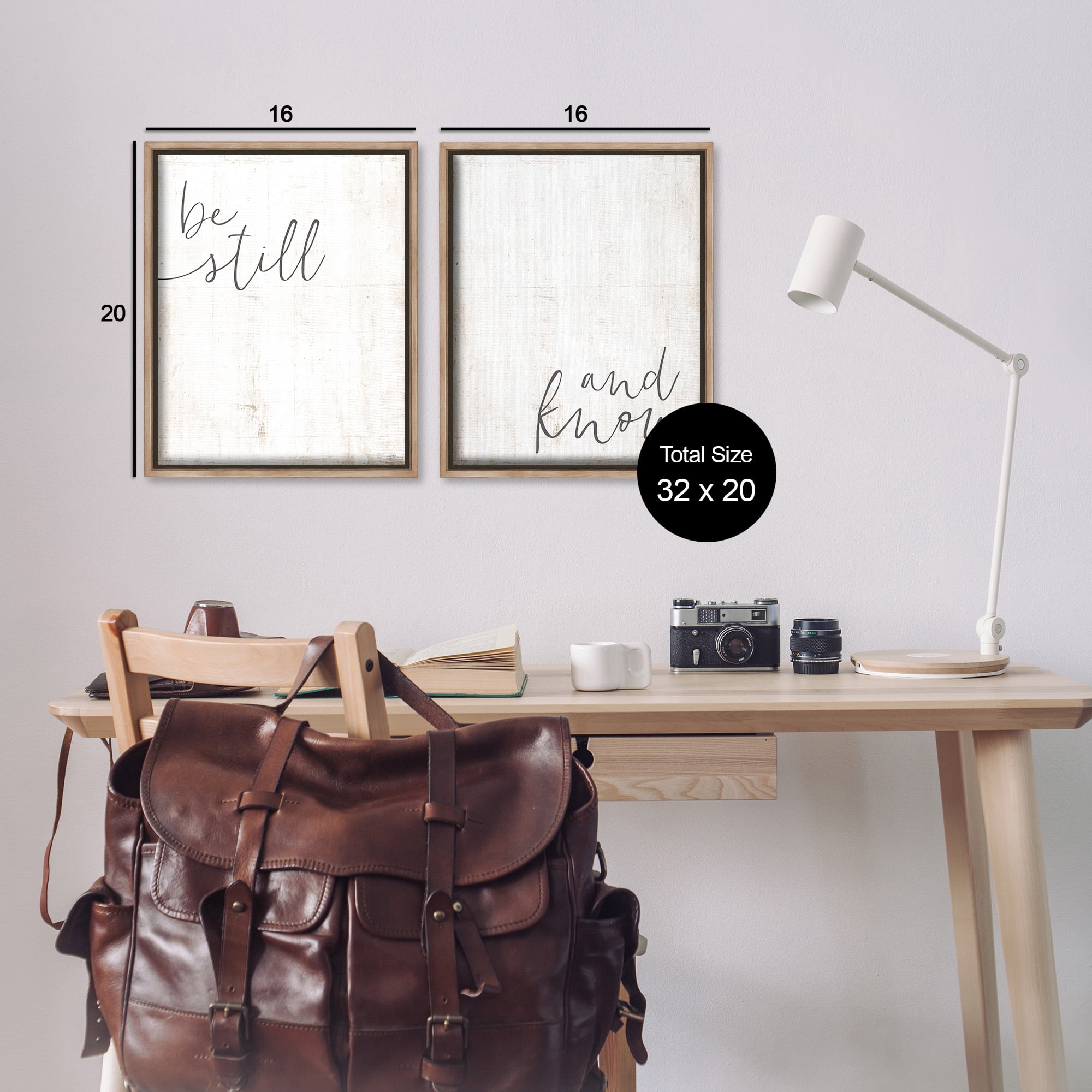 Stupell Industries Be Still & Know Spiritual Calligraphy Inspirational Painting Brown Floater Framed Canvas Art Print Wall Art, 17 x 21, Set of 2