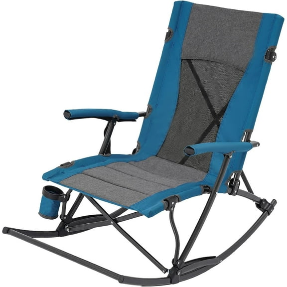 Folding Rocking Camping Chair Outdoor Portable Rocker Chair with Hard Armrest for Adults Heavy Duty Foldable Rocking Chair for Outside, Patio, Lawn 330 Lbs