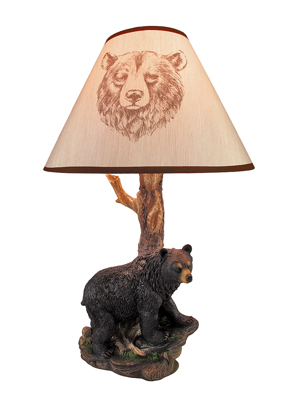 Zeckos Black Bear and Tree Table Lamp with Shade 20 In. 
