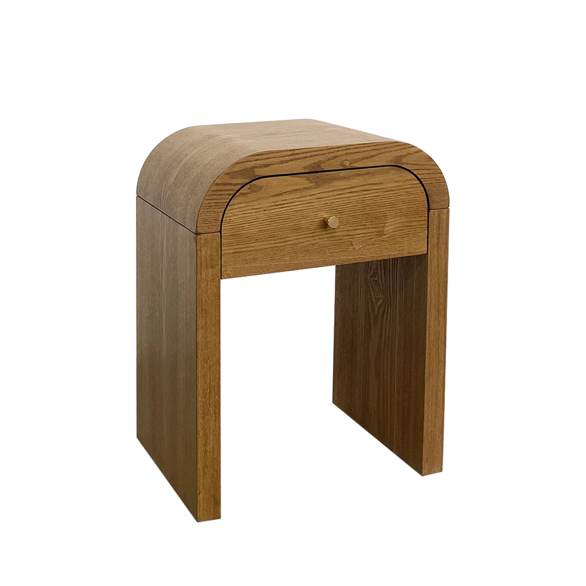 Leumius Curved Side Table with 1 Drawer Nightstand Side End Table with Rounded Edge Tabletop for Bedroom Living Room Walnut