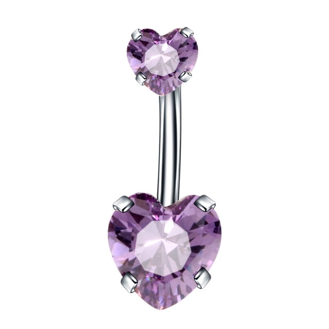Anillo de ombligo en forma de corazón con circonita AB y corazón de melocotón, anillo umbilical invertido, piercing para el ombligo, hebilla umbilical, joyería corporal