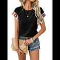 thumbnail image 3 of Blusas de Verano para Mujer, Blusas Bohemias para Mujer, Blusa Informal de Corta con Cuello Redondo de Color. Negro M, 3 of 9