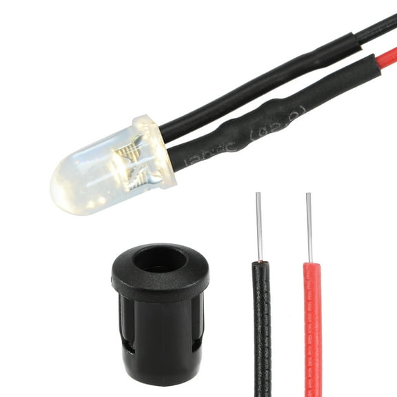 5Set DC 12V 5mm Pre Wired LED with Holder, Warm White Light Round Top Clear Lens,  8mm Panel Mount