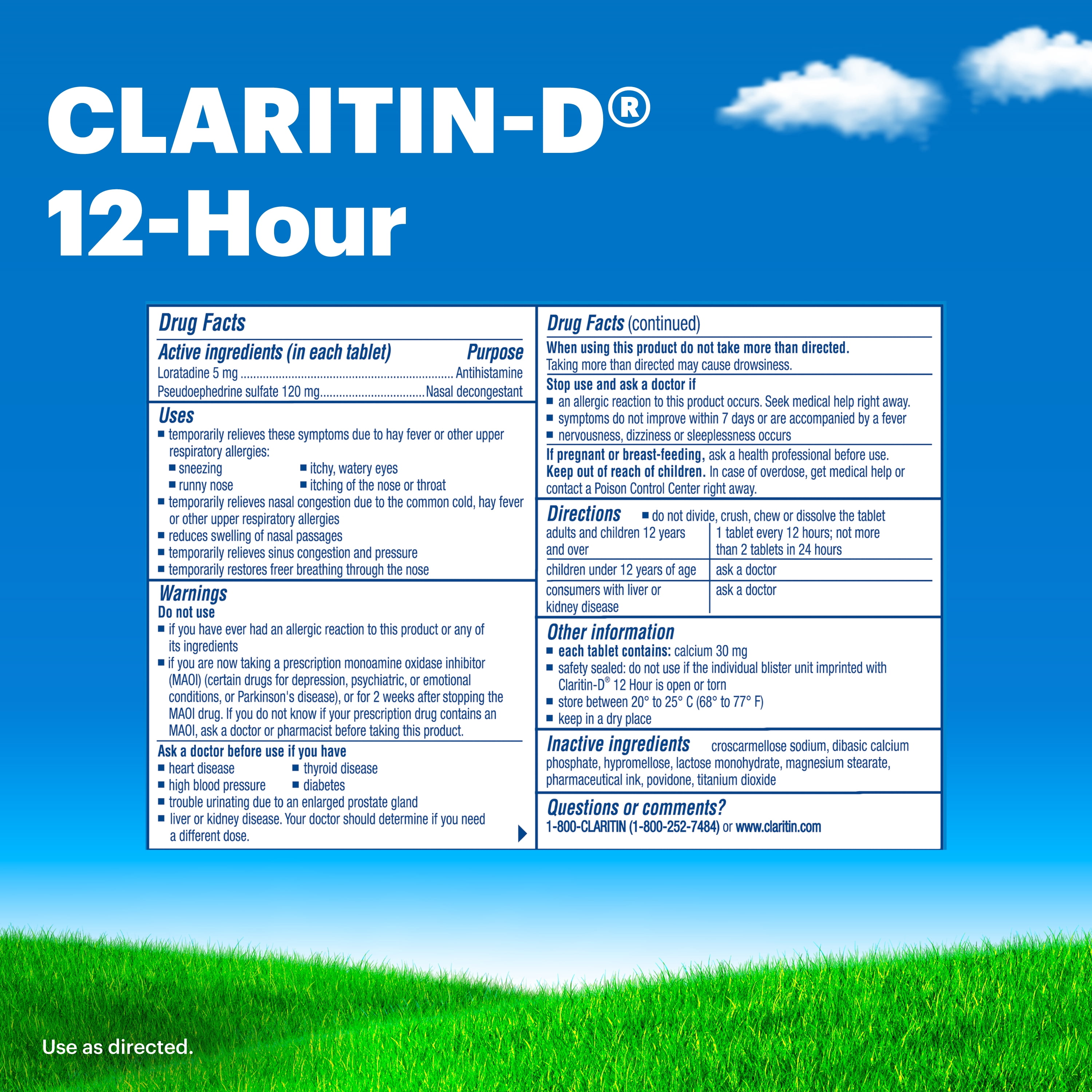 Claritin-D Allergy Medicine, 12 Hour Non-Drowsy Allergy & Nasal Congestion Tablet, 20 Ct