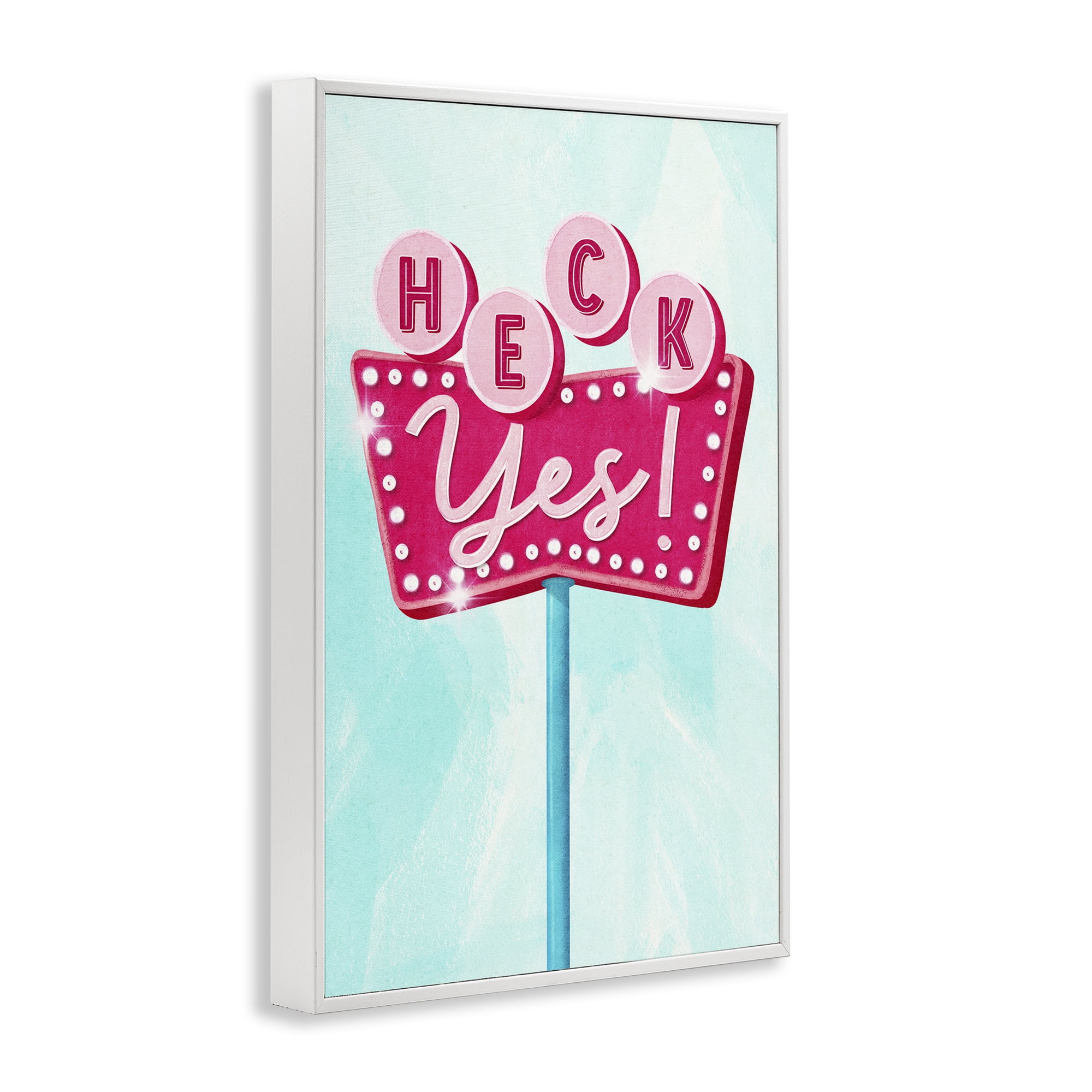 Stupell Industries Retro Heck Yes Typography Painting White Framed Art Print Wall Art, 12 x 18