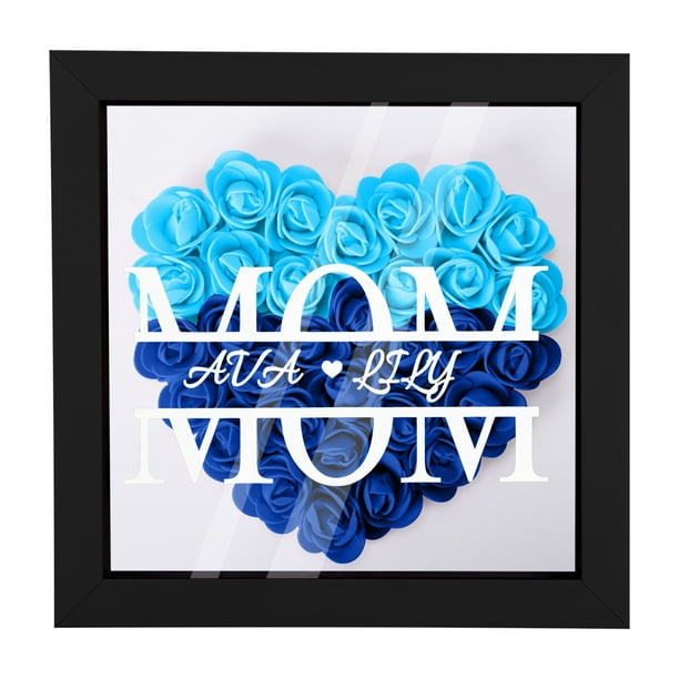 Caja de sombra de flores personalizada para mamá con nombre, marco de foto de rosa preservada, caja de sombra de recuerdo personalizada, vitrina de flores, regalos de cumpleaños para mamá, abuela, ras
