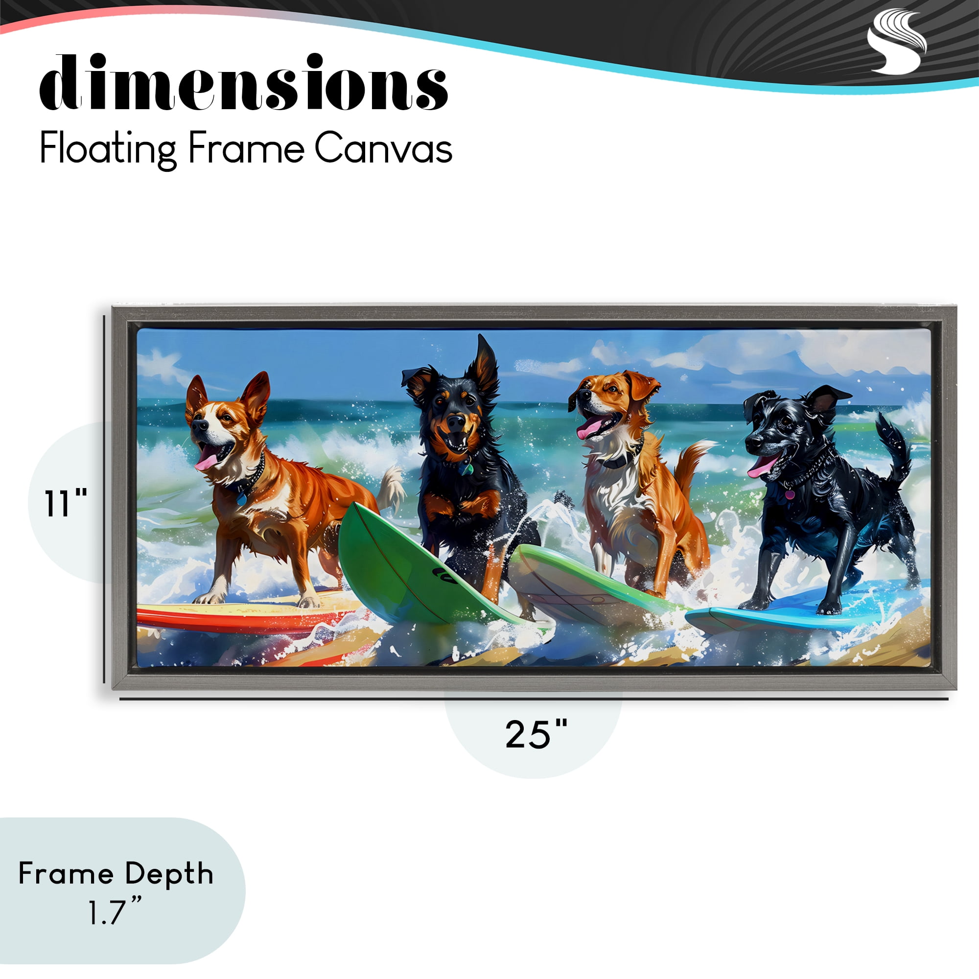 Stupell Industries Dogs on Surfboards Summer Fun Gray Framed Floater Canvas Wall Art, design by Creative Studio