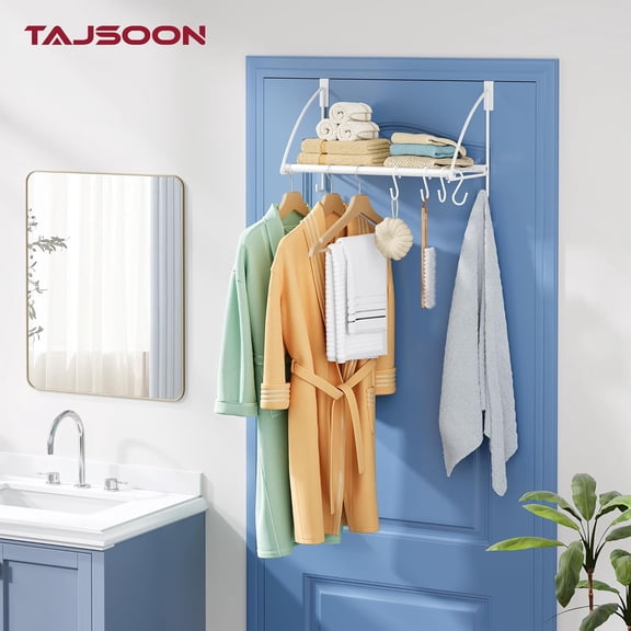 Over The Door Hanger with Storage Rack and 6 Hooks