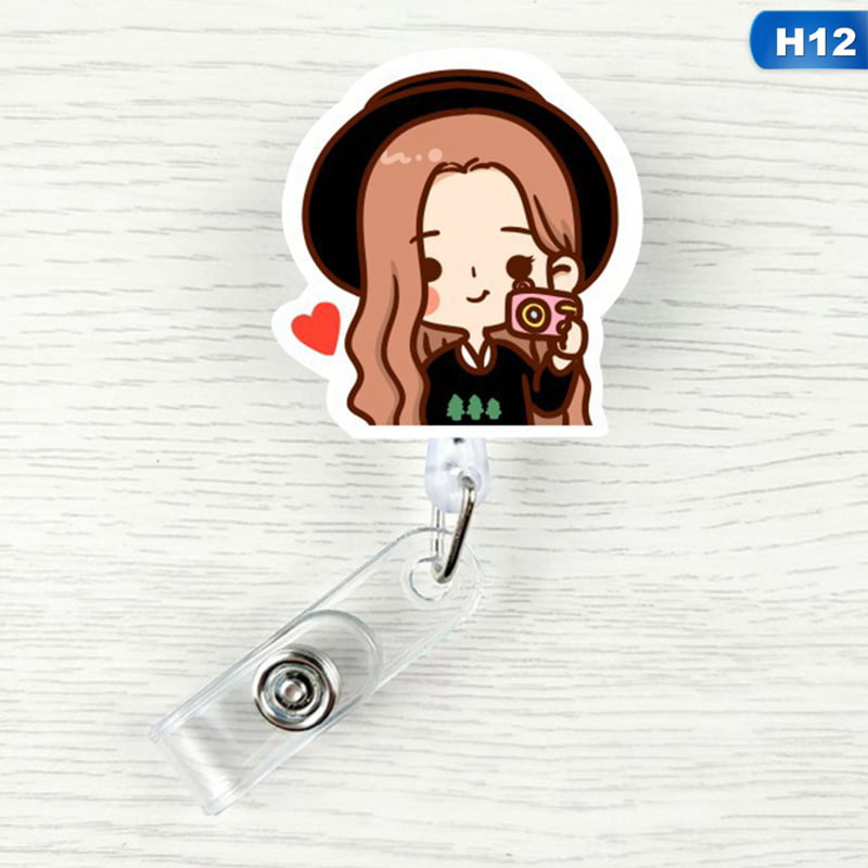 1pc Cute Cartoon Mini Retractable Reel Pull Key ID Card Badge Tag Clip Holder
