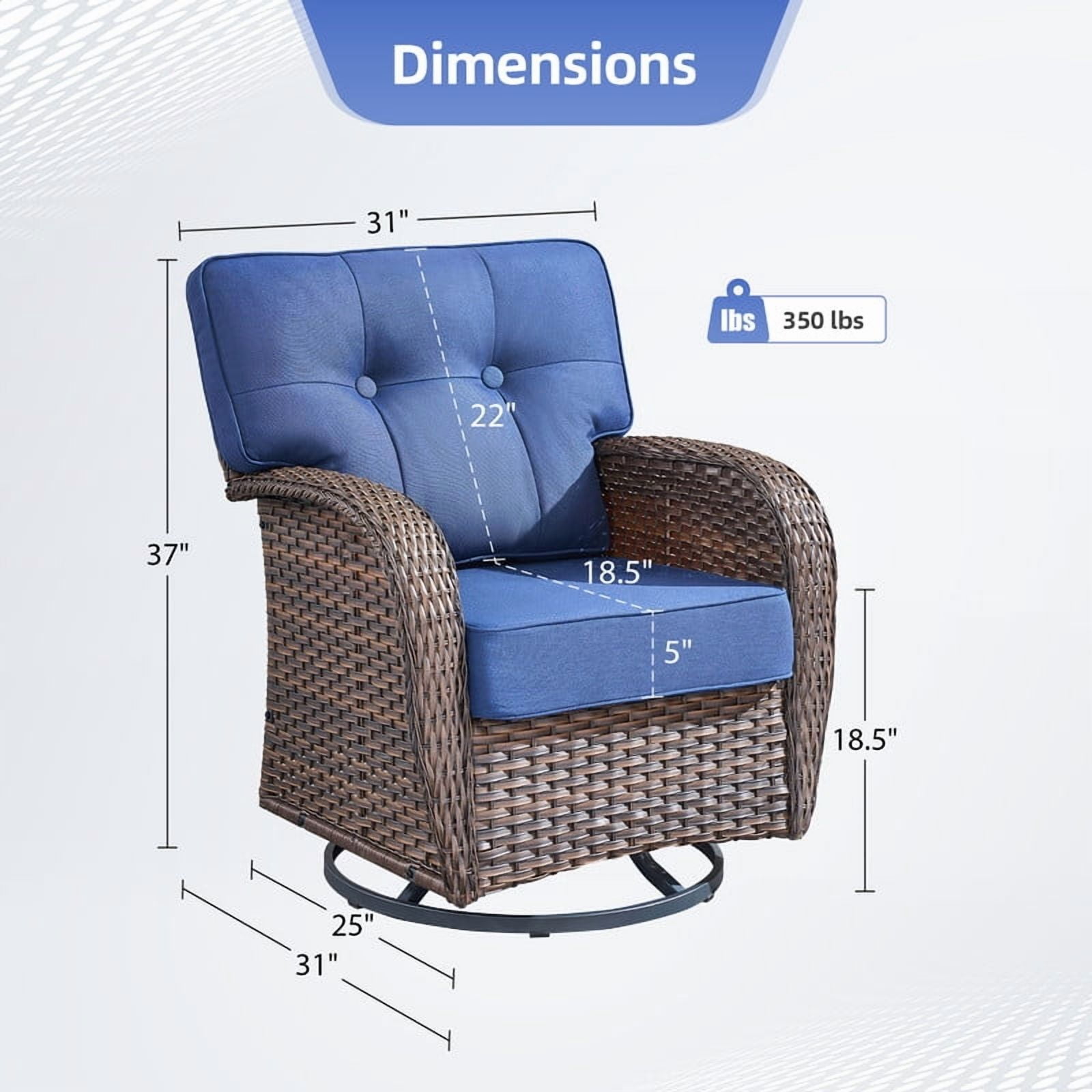 Gymojoy 6-Piece Patio Conversation Set, Outdoor Swivel Glider Lounge Chairs with 5 Inch Cushions and 41 Inch Fire Pit Table,50,000 BTU, Outdoor Furniture Set for Garden, Deck, Backyard