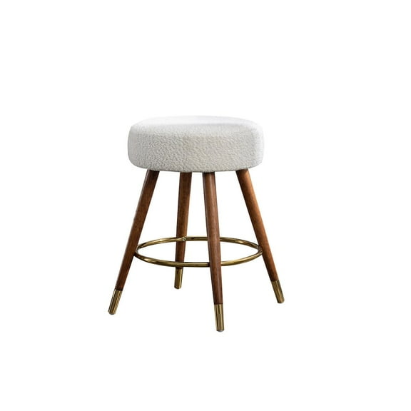 Roundhill Furniture MoMo Boucle Upholstered Counter Height Stool, 360° Swivel, White
