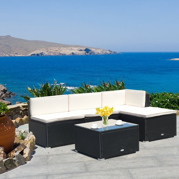 Costway 5 Pieces Patio Rattan Furniture Sets Wicker Sofa Deck Couch Garden Furniture - Walmart ...