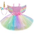 thumbnail image 3 of Vestido de tul con tutú de hada de las flores para niñas, vestido de princesa de tul arcoíris pastel, vestido de fiesta de cumpleaños elegante para niños, disfraz de unicornio de Halloween, 3 of 5