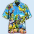 thumbnail image 3 of Camisa hawaiana de manga corta con estampado floral de loro en 3D de verano para hombre, blusa de moda con un solo pecho para hombre, 3 of 5