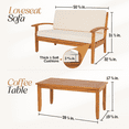 thumbnail image 2 of Soria Acacia Wood Patio Outdoor Loveseat Set with Cushion, Wood Coffee Table, Cream, 2 of 7