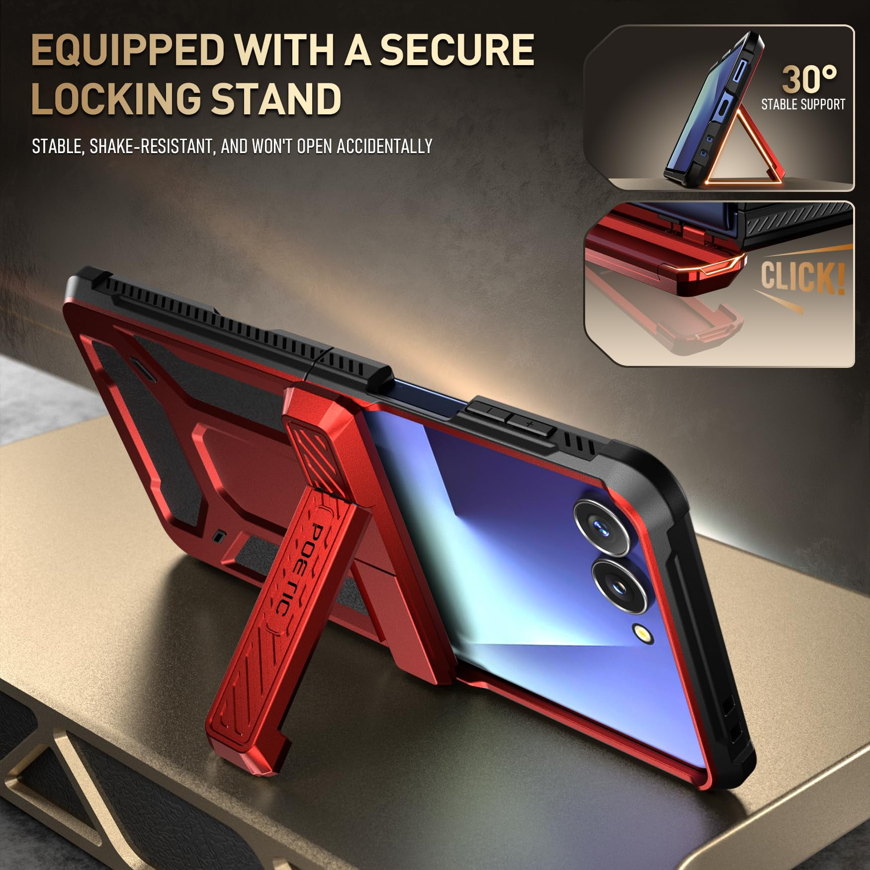 Poetic Spartan for Samsung Galaxy Z Flip 7 Case, [Kickstand] [Hinge Protection] [20FT Mil-Grade Drop Tested], Full-Body Rugged Shockproof Protective Phone Cover for Galaxy Z Flip7, Metallic Red