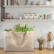 Xiyztok Canvas Grocery Bags, Heavy Duty Reusable Shopping Tote with 6 Inner Pockets, Machine Washable, 3-Pack for Grocery Store Camping Outdoor