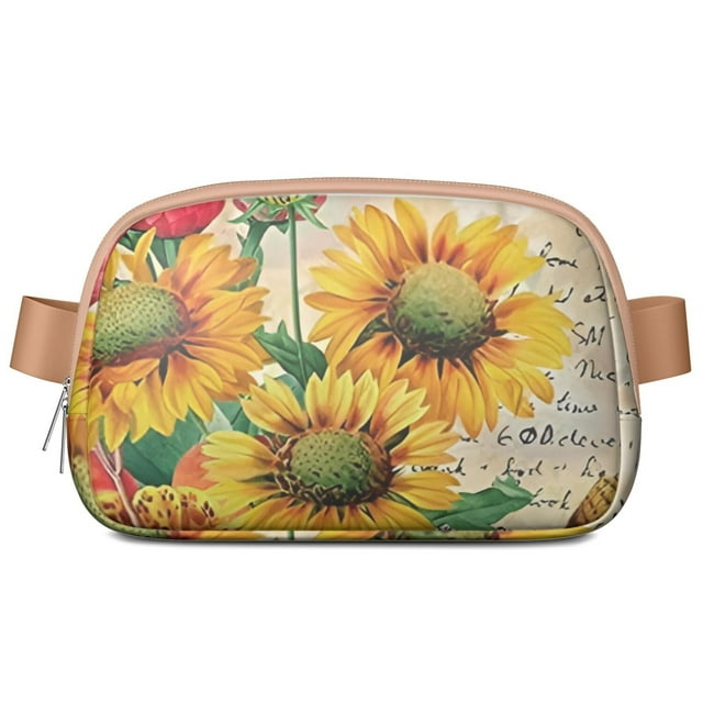 Sunflower with Inspirational Quote Fanny Pack - Waterproof Adjustable Waist Bag with Motivational Floral Print, Lightweight for Daily Use